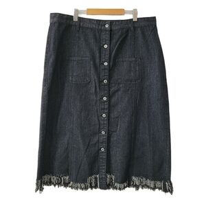 MAXI Denim Skirt Button Front Raw Fringed Hem A-Line Skirt Size 3X